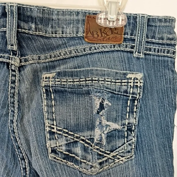 BKE Sabrina Distressed Bootcut Jeans 30x31.5 • Stretchy Holes + White Hem! - Picture 11 of 15